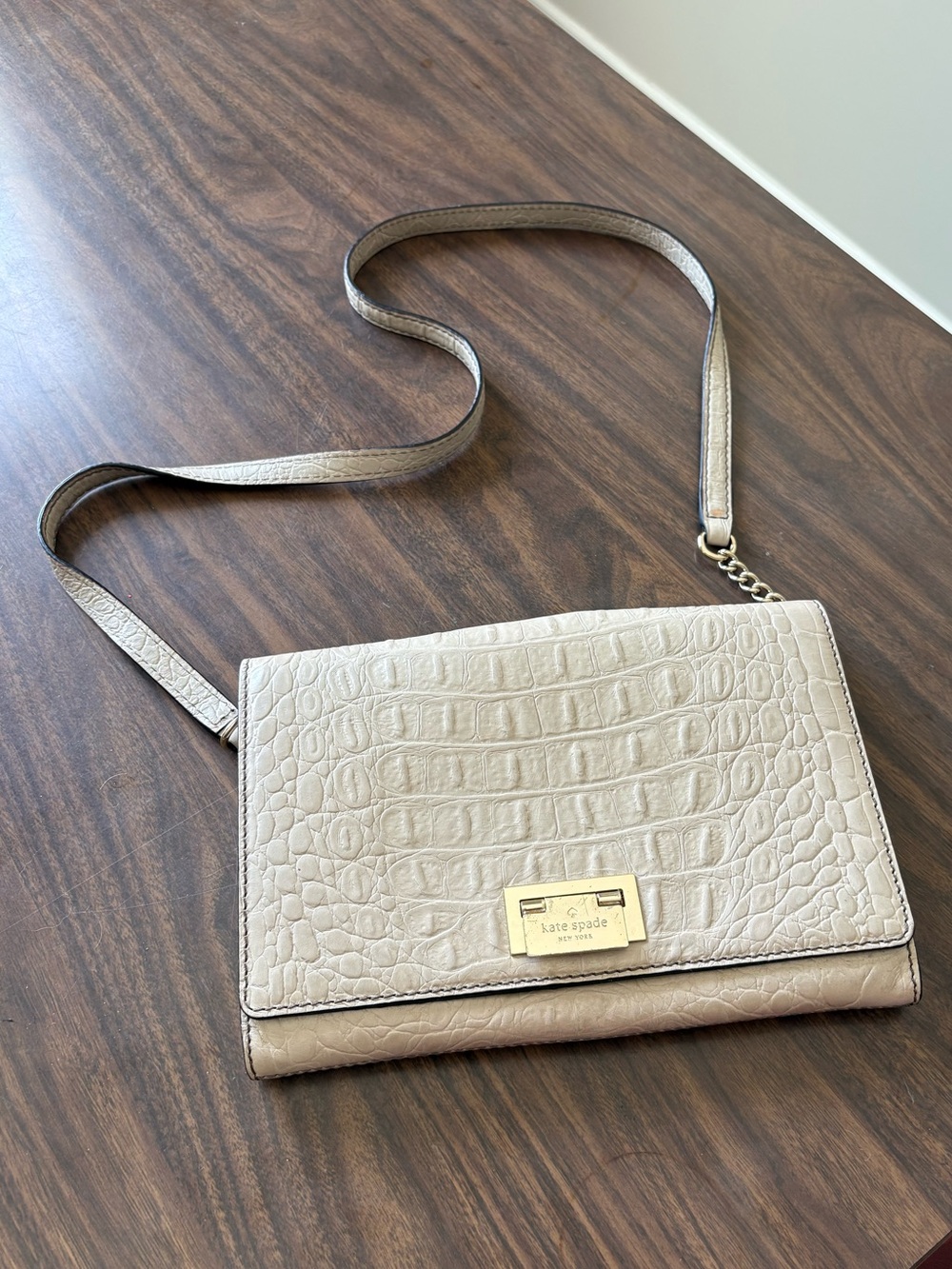 Kate Spade Fiona Faux Croc Purse in Nude/Pink